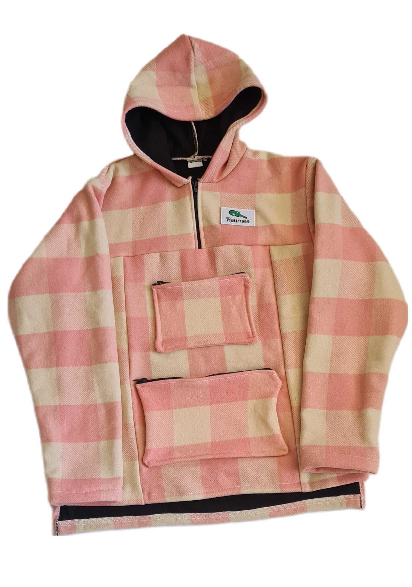 Experience warmth and style in the Checked Pink/White Raumoa Wool Anorak Jacket, a beautifully crafted NZ-made jacket that combines fashion and premium wool for a cozy and elegant look.