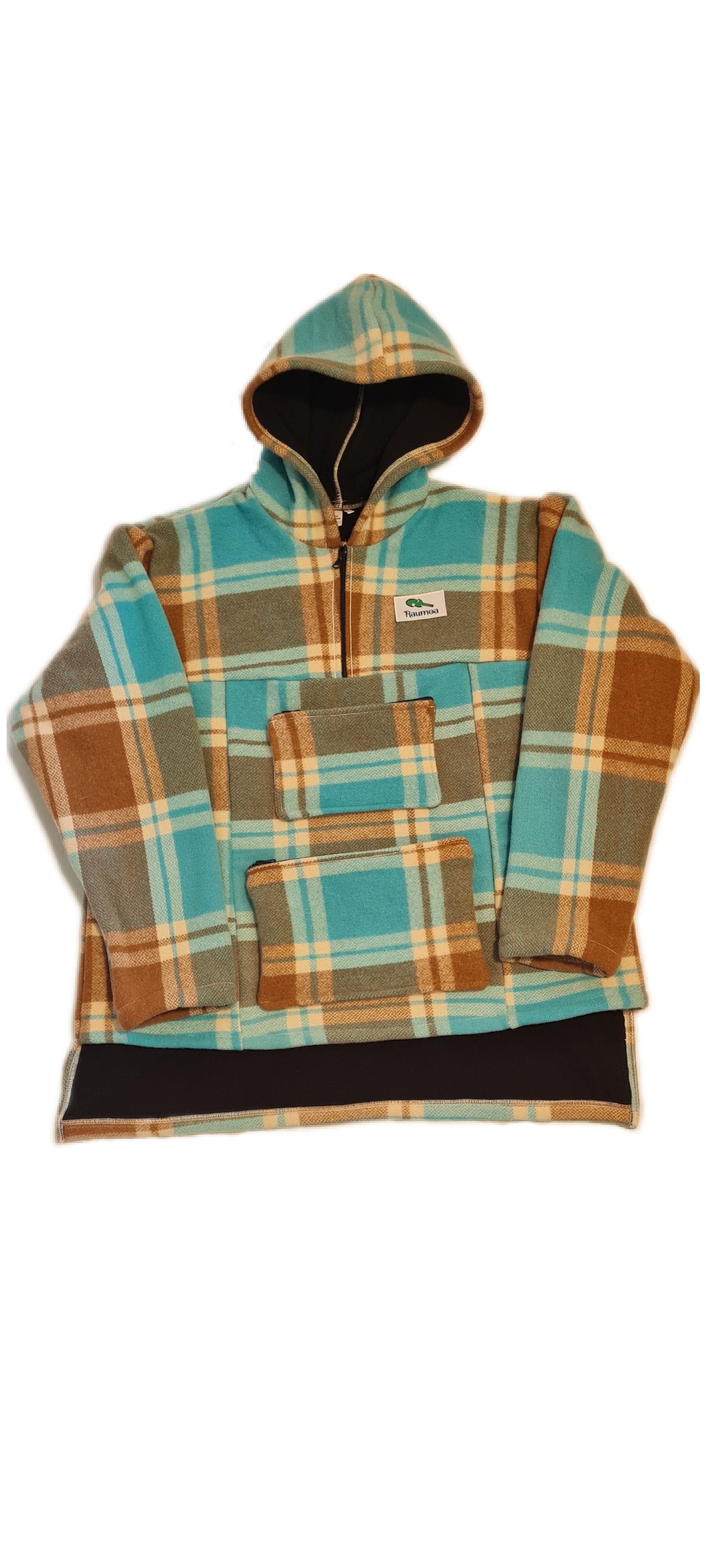 Experience the spirit of the outdoors with the Checked Blue/Brown Raumoa Wool Anorak Jacket, a versatile choice for both hunting & fishing adventures, inspired by traditional Maori wear.