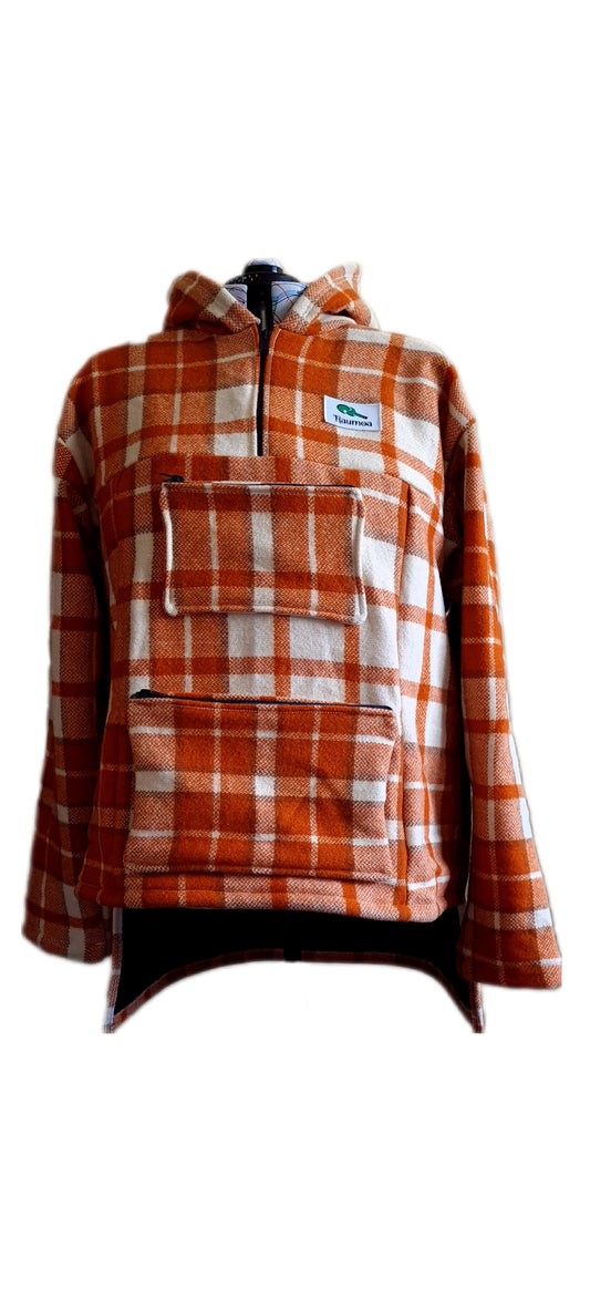 Elevate your outerwear game with the timeless Checked Rust Raumoa Wool Anorak Jacket – a signature piece of New Zealand wool fashion.