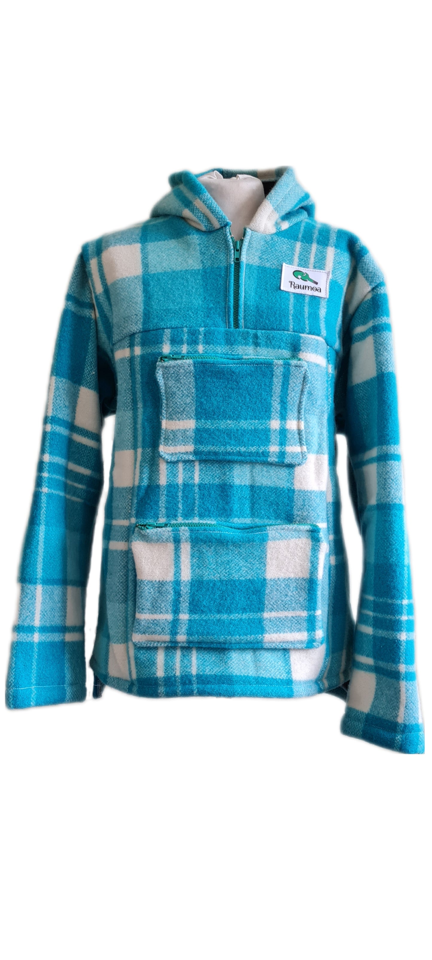 Conquer the outdoors in style with the Checked Aqua Blue Raumoa Wool Anorak Jacket, a versatile bush shirt that seamlessly blends comfort and fashion in premium wool.